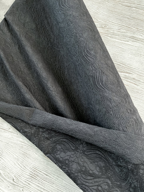 Black Embroidered Stretch Cotton Blend Faille Woven Fabric by the yard ATW00079R
